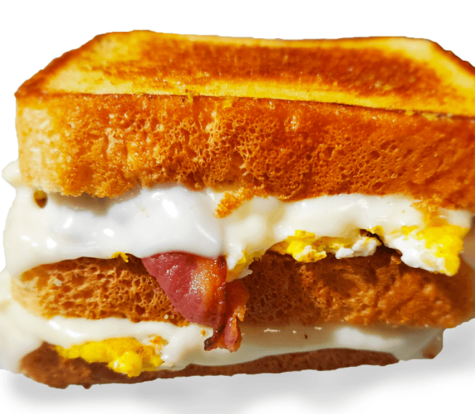 The Grilly Morning triple decker breakfast grilled cheese sandwich